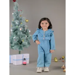 Budding Bees Kids Blue Solid Full Sleeves Dungaree-picture-23