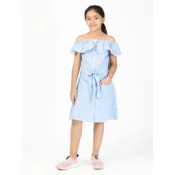 Budding Bees Kids Blue Striped Dress-picture-24
