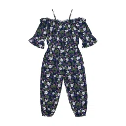Budding Bees Kids Navy Cotton Floral Print Jumpsuits-image-34