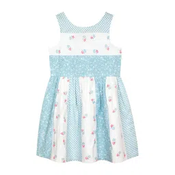 Budding Bees Kids Off White & Blue Floral Print Dress-picture-28