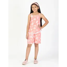 Budding Bees Kids Peach Floral Print T-Shirt with Shorts-picture-26