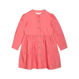 Budding Bees Kids Peach Solid Shirt Dress-picture-13