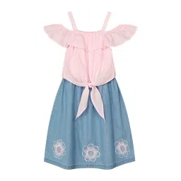 Budding Bees Kids Pink & Blue Embroidered Dress-picture-15