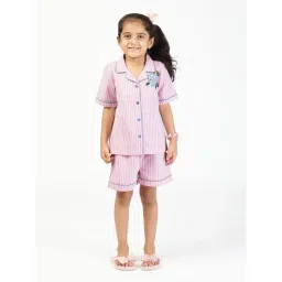 Budding Bees Kids Pink Striped Shirt with Shorts-picture-10