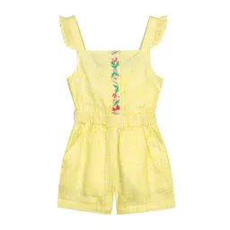 Budding Bees Kids Yellow Embroidered Playsuit-picture-18