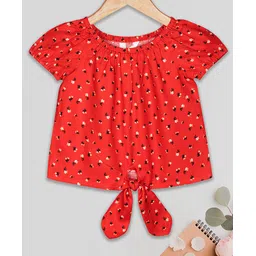 Budding Bees Short Sleeves Floral Print Top - Red-picture-11