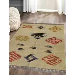 Budhrajrugs Beige & Red Jute Geometric Rectangular Dhurrie-picture-16