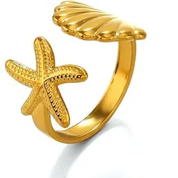 buetie Golden Ring For Women Elegant Starfish Anti Tarnish Stainless Steel Adjustable Finger Ring for Women Girls Fashion Jewellery-picture-22