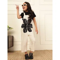 Bugandbees Girls Polka Patch Flower Dungaree-picture-19