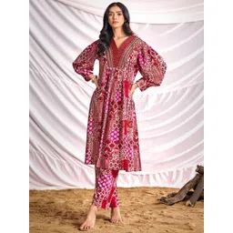 BulBul Printed V-Neck Tunic With Trousers Co-Ords-picture-34