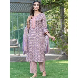 BulBul Women Ethnic Motifs Printed Regular Pure Cotton Kurta with Trousers & With Dupatta-picture-23