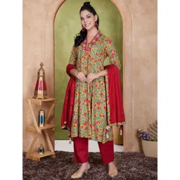 BulBul Women Floral Printed Cotton Kurta with Trousers & Dupatta-picture-32