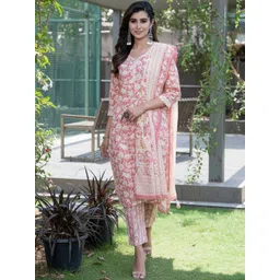 BulBul Women Floral Printed Regular Pure Cotton Kurta with Trousers & With Dupatta-picture-13