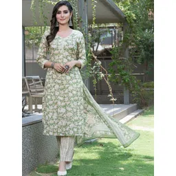 BulBul Women Floral Printed Regular Pure Cotton Kurta with Trousers & With Dupatta image 1