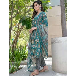 BulBul Women Floral Printed Regular Pure Cotton Kurta with Trousers & With Dupatta image 5