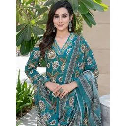 BulBul Women Floral Printed Regular Pure Cotton Kurta with Trousers & With Dupatta image 2