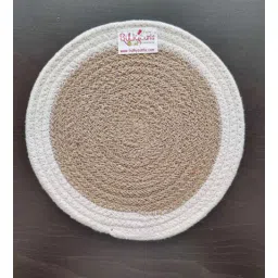 bulkysanta Brown & White Cotton Round Shaped Dia 9 Placemat-picture-25