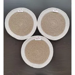 bulkysanta Brown & White Cotton Round Shaped Dia 9 (Set of 3) Placemat-picture-33