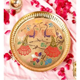 bulkysanta Peacock Designer Golden Brass Pooja Thali Set of 2-picture-12