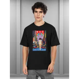 Bullmer Black Cotton Loose Fit Printed T-Shirt-picture-31