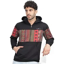 bullmer Grey Melange Trendy Colourblock Fleece Hoodie Sweatshirt for Men-picture-39