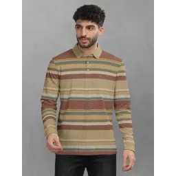 BULLMER Khaki Cotton Blend Regular fit Stripes T-Shirts-picture-27