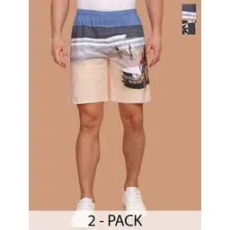 BULLMER Men Pack of 2 Graphic Printed Regular Fit Mid-Rise Cotton Shorts-picture-34