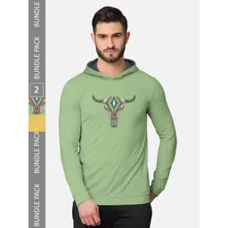 BULLMER Men Pack of 2 Green & Grey Printed Hooded Sweatshirt-picture-42