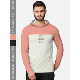 BULLMER Men Pack of 2 Pink & Black Printed Hooded Sweatshirt-picture-39