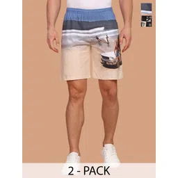 BULLMER Men Pack of 2 Printed Regular Fit Cotton Shorts-picture-25