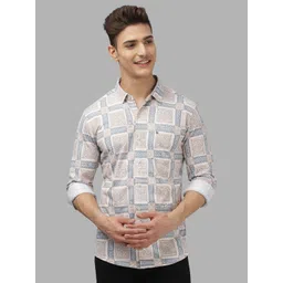 BULLMER Men Spread Collar Abstract Printed Cotton Casual Shirt-picture-15