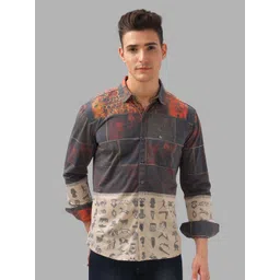BULLMER Men Spread Collar Abstract Printed Cotton Casual Shirt-picture-29
