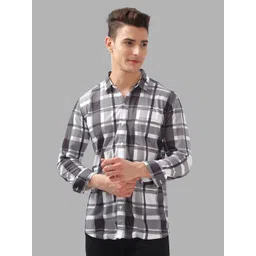 BULLMER Men Spread Collar Checked Cotton Casual Shirt-picture-19