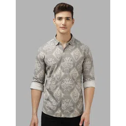 BULLMER Men Spread Collar Floral Printed Cotton Casual Shirt-picture-35