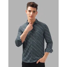 BULLMER Men Spread Collar Geometric Printed Cotton Casual Shirt-picture-34