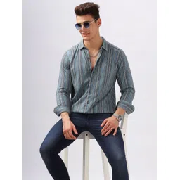 BULLMER Men Spread Collar Multi Striped Cotton Casual Shirt image 3
