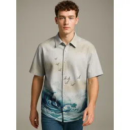 BULLMER Printed Spread Collar Regular Fit Casual Shirt-picture-34