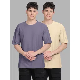 Bullmer Purple & Beige Loose Fit T-Shirt - Pack of 2-picture-23