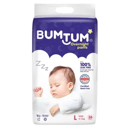 Bumtum Overnight Diaper Pants with Chamomile Microbial Layer Leak Protection & Rash Control Large- 36 Pieces-picture-12