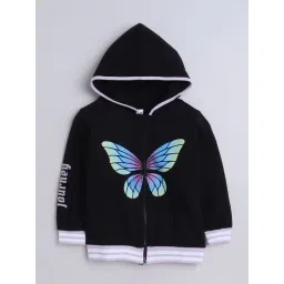 BUMZEE Black Girls  Full Sleeves Cotton Hooded Zipper Sweatshirt Age - 5-6 Years-picture-13