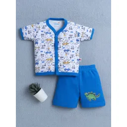 Bumzee Boys Blue & White Cotton Printed Jabla with Shorts-picture-12