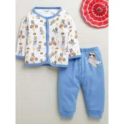 Bumzee Boys Blue & White Cotton Printed Regular Fit Clothing Set-picture-22