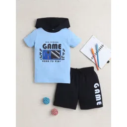 Bumzee Boys Blue Cotton Graphic Tshirt and Shorts-picture-11