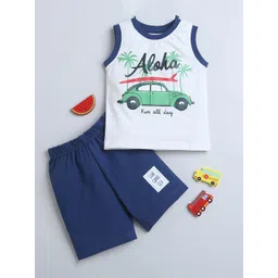 BUMZEE Boys Graphic Printed Sleeeless Pure Cotton T-shirt with Shorts-picture-15