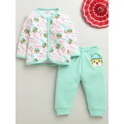 Bumzee Boys Mint Green & White Cotton Printed Regular Fit Clothing Set-picture-20