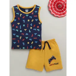 Bumzee Boys Navy Cotton Graphic Tshirt and Shorts-picture-31