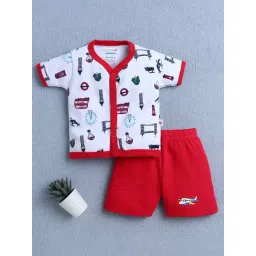Bumzee Boys Red & White Cotton Graphic Jabla with Shorts-picture-38