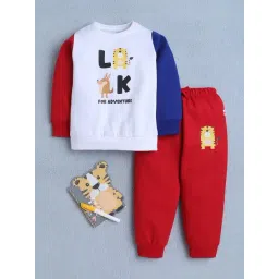 Bumzee Boys White and Red Printed Regular Fit Sweatshirt with Joggers-picture-18