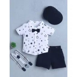 Bumzee Boys White Cotton Graphic Shirt and Shorts Set-picture-40