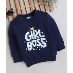 BUMZEE Cotton Knit Full Sleeves Sweatshirt With Girl Boss Foil Print - Navy Blue-picture-16